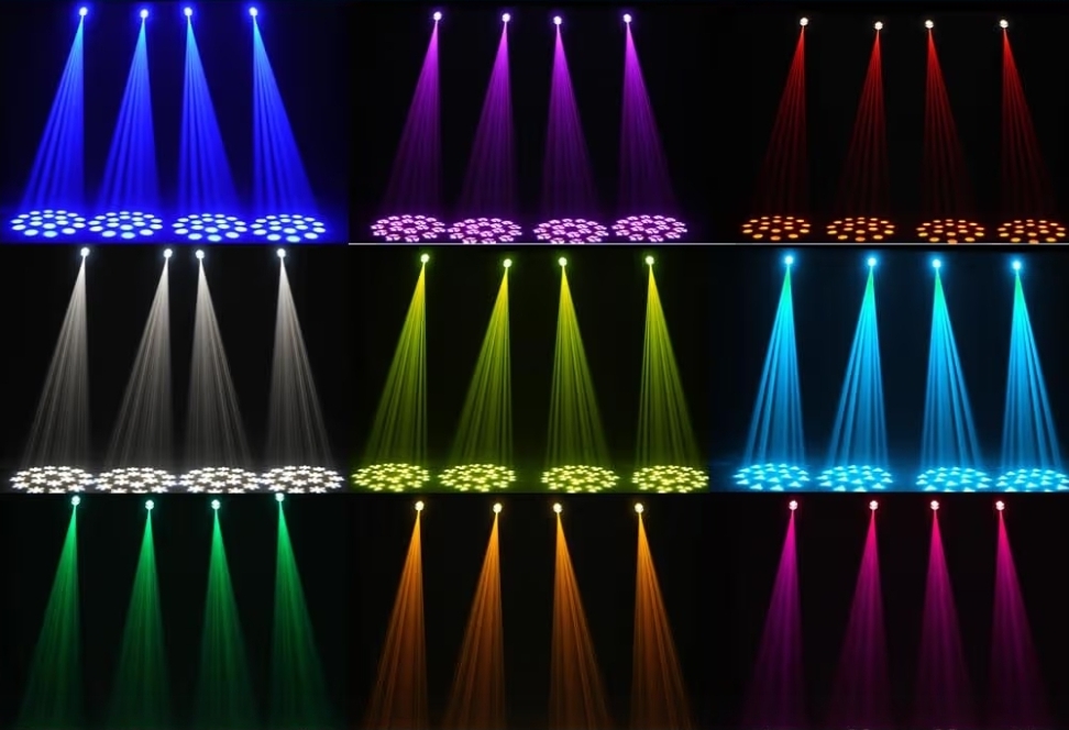 Event lighting production with colorful beam fixtures