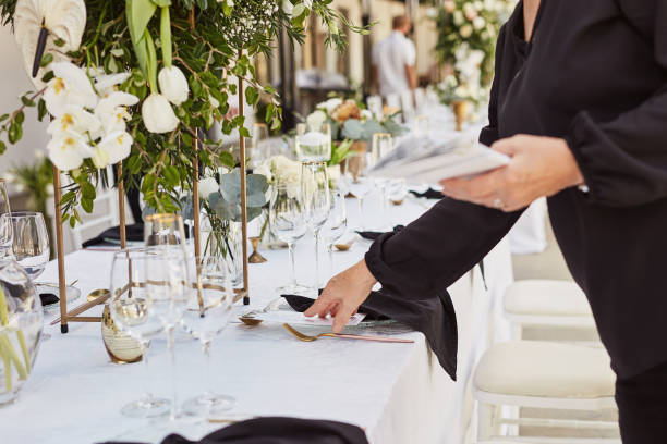 Event planning and preparation at a professionally set table